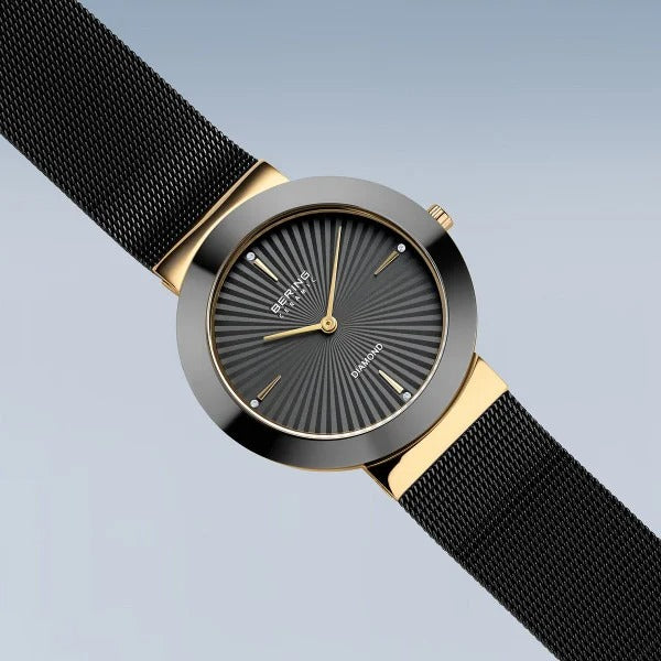 Reloj de mujer – Cerámica, chapado en oro con detalles de diamante