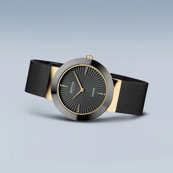 Reloj de mujer – Cerámica, chapado en oro con detalles de diamante