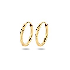 Aros de oro amarillo de 14k con zirconias brillantes en la superficie.