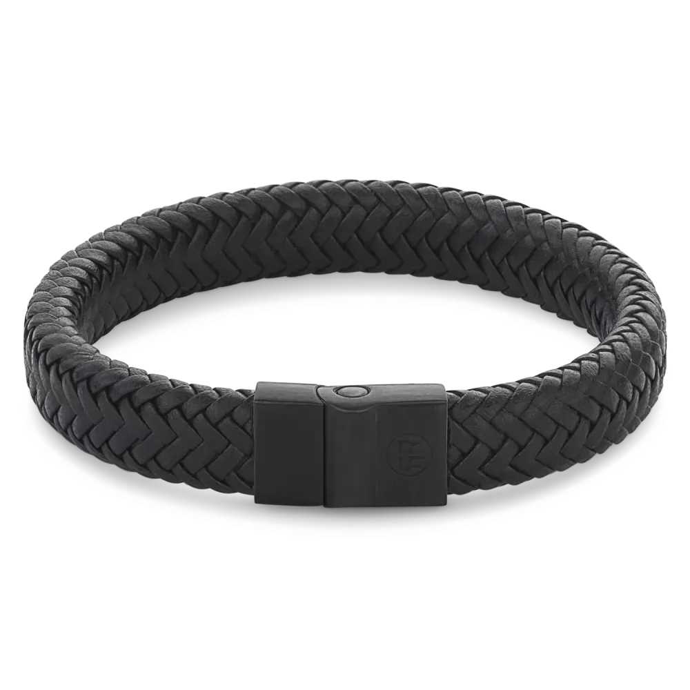 Pulsera de herringbone negra de metal completo con cierre magnético.