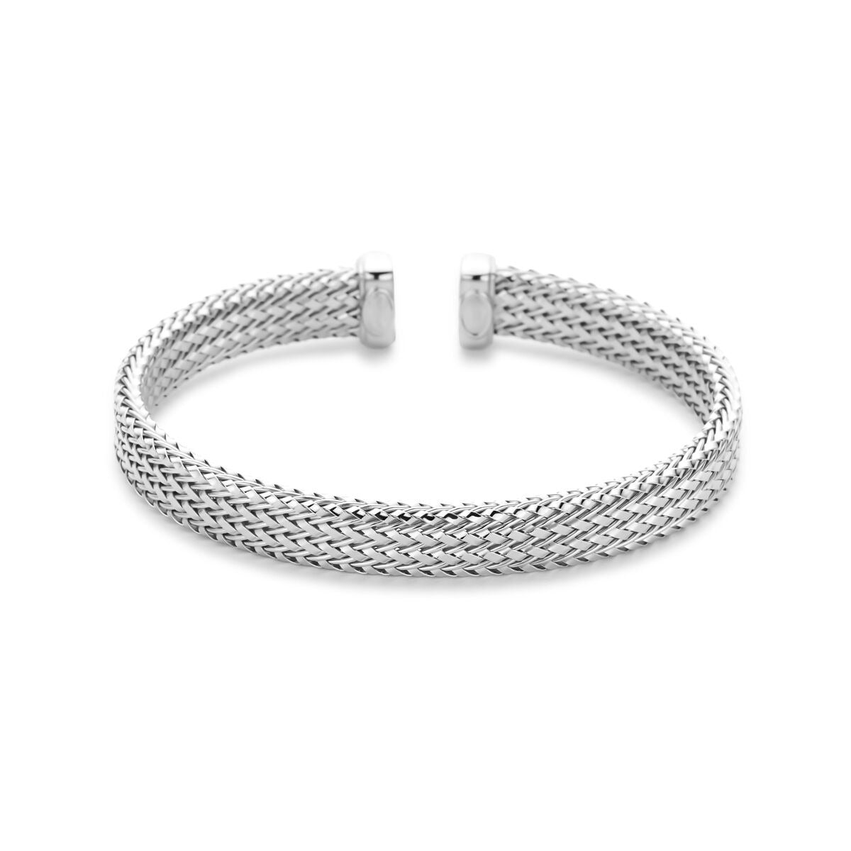 Pulsera de plata 925 con acabado en rodio, de forma abierta y trenzada, de 59 x 8 mm.