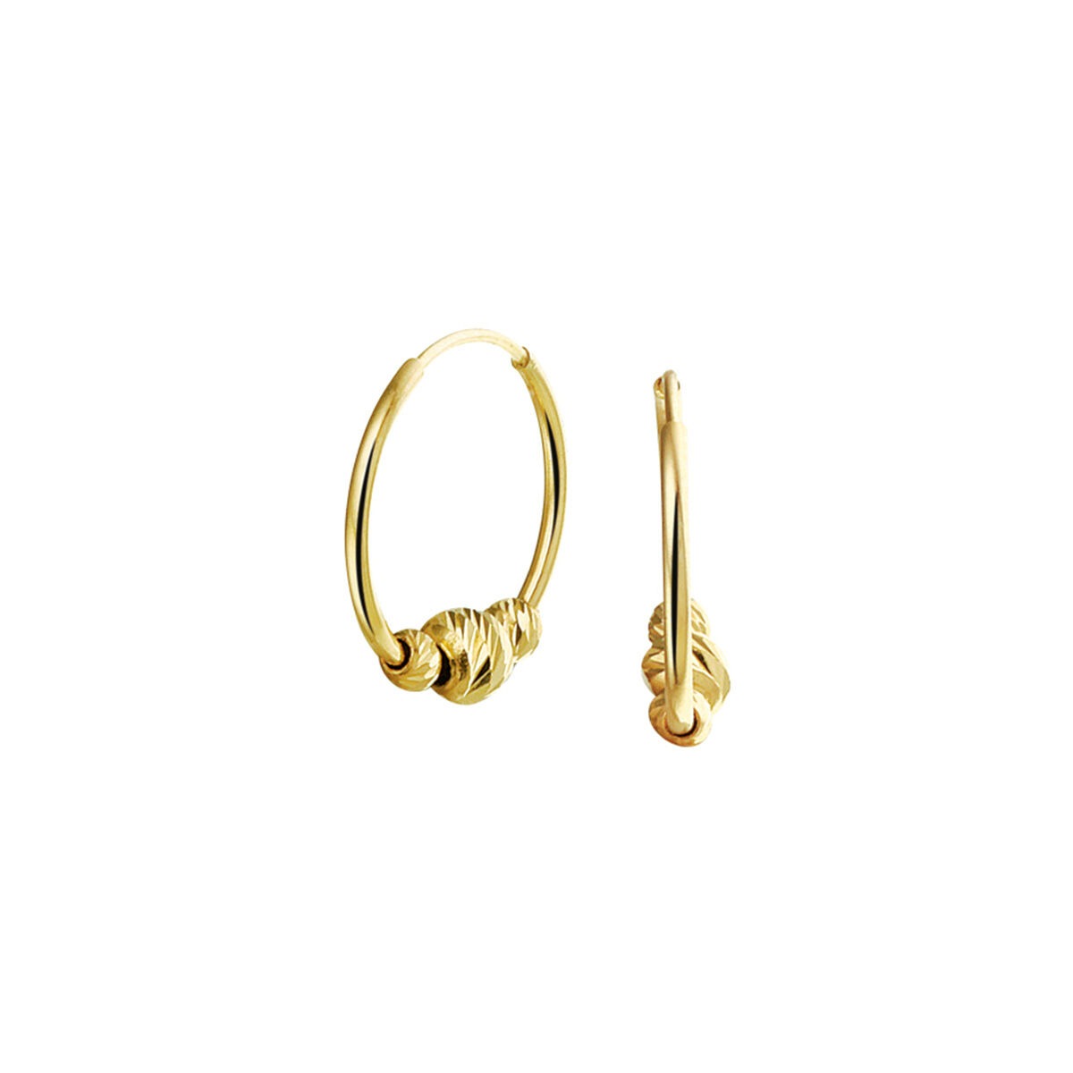 Aros de oro de 14k con bolitas decorativas.