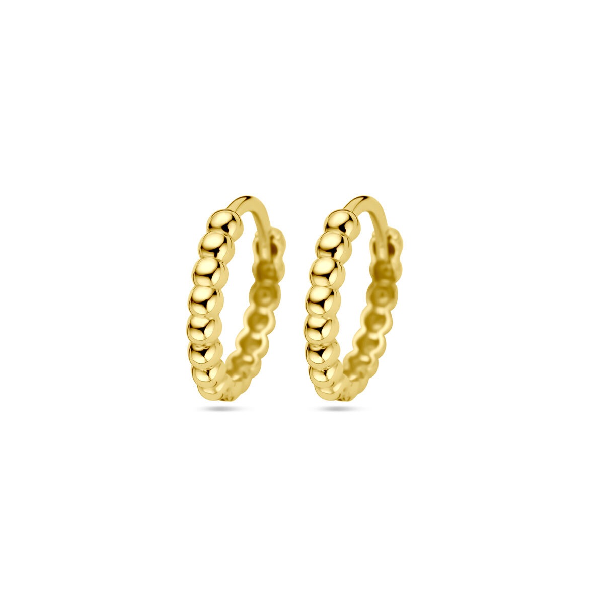 Pendientes de aro de oro amarillo de 9k con bolitas, tamaño 13.5 x 2 mm.