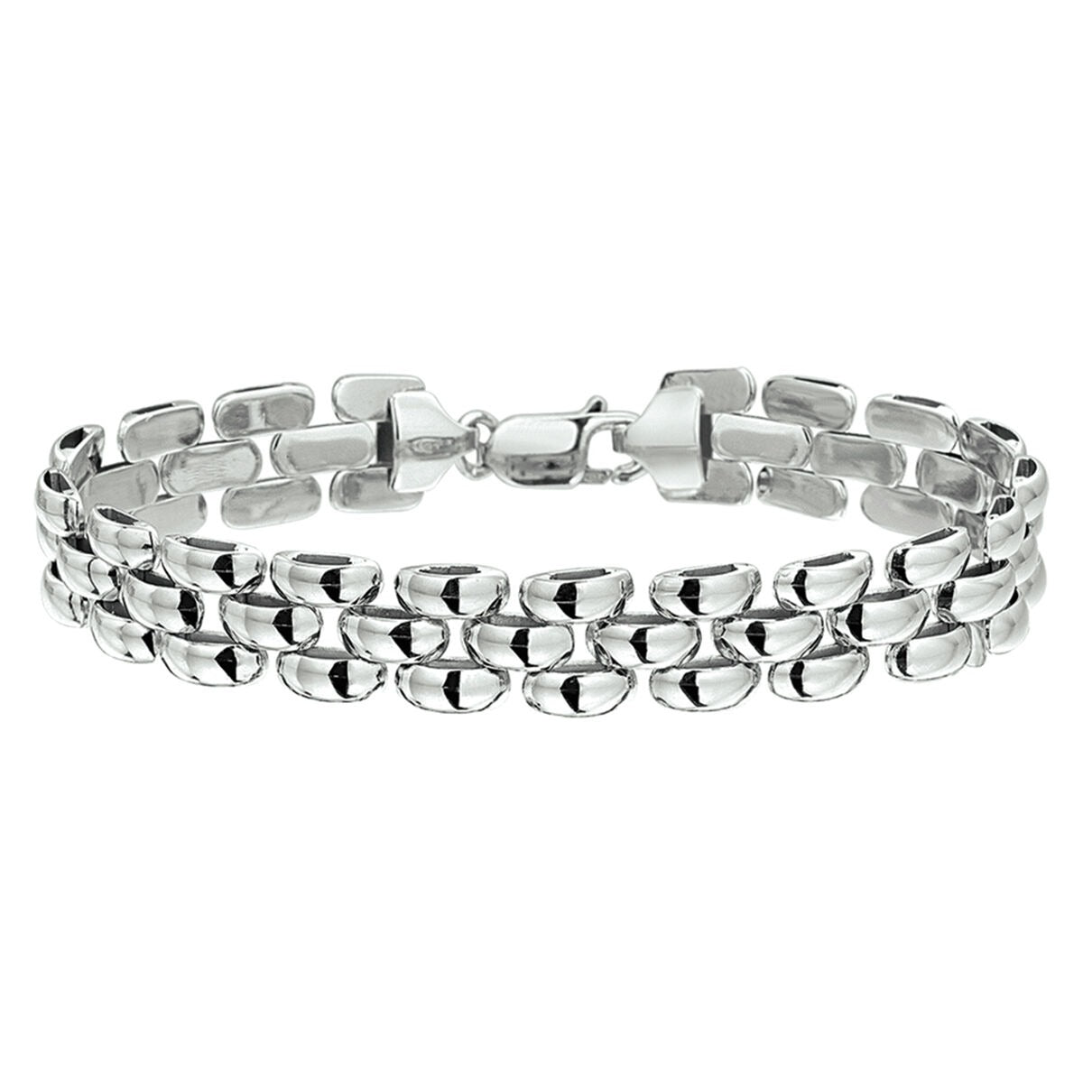 Pulsera de pantera plateada, con acabado rodiado, de 925, con eslabones en forma de pantera.