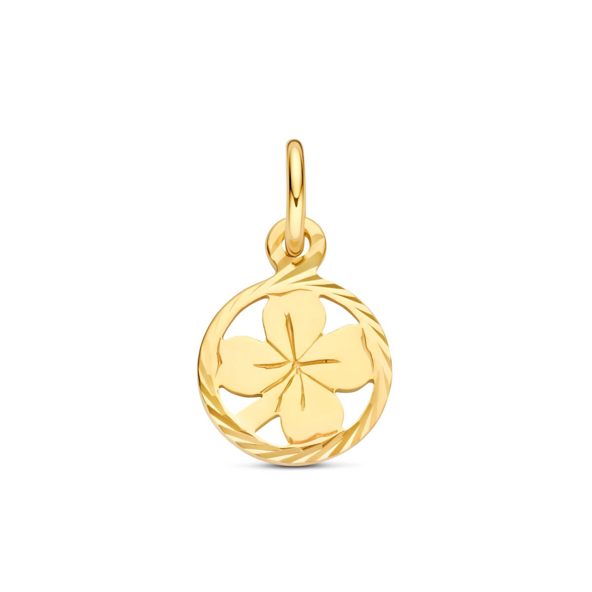 Colgante de trébol en oro amarillo de 9 quilates con diseño trenzado.