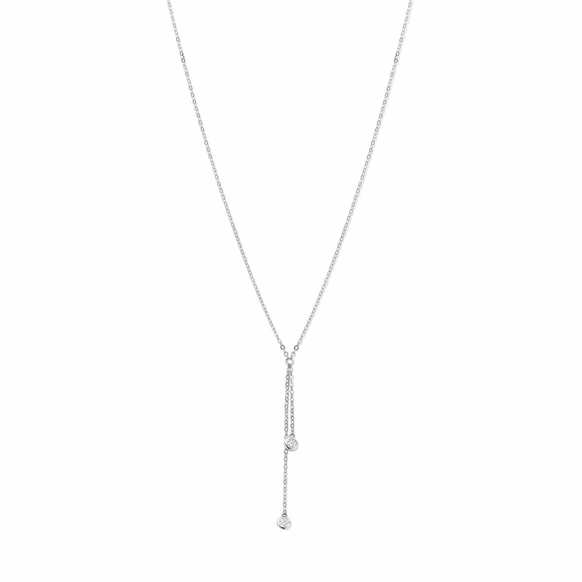 Collar Y de plata 925 rodiada con zirconias, con cadena fina y colgantes en forma de gotas.