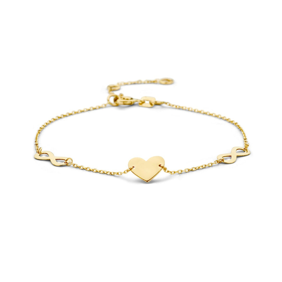 9k geelgouden armband met hart en infinity