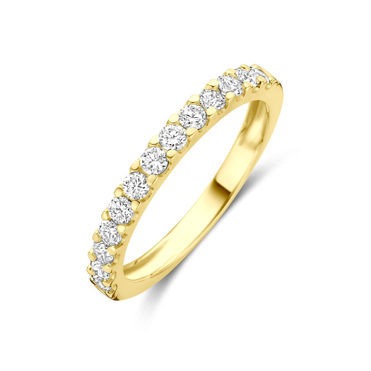 Anillo de oro amarillo de 14k con diamantes lab-grown de 0.50 ct en engaste.