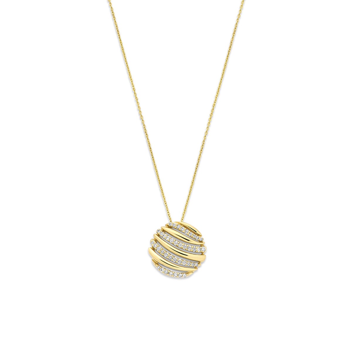 Collar de oro amarillo de 14k con colgante redondo y diamantes de 0.15 ct.