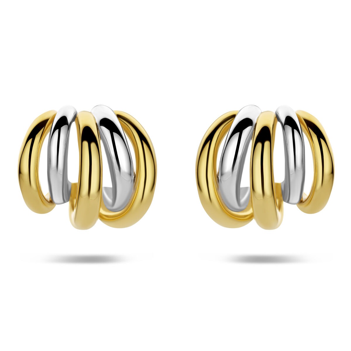 Pendientes de aro en plata 925, con acabado en oro y rodio, en diseño entrelazado.