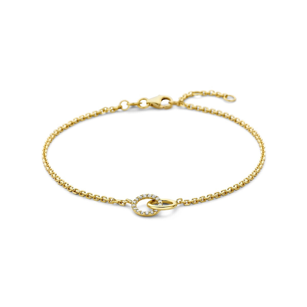 Pulsera de oro amarillo de 14k con diamante cultivado en laboratorio de 0.09ct y cierre en forma de anillo.