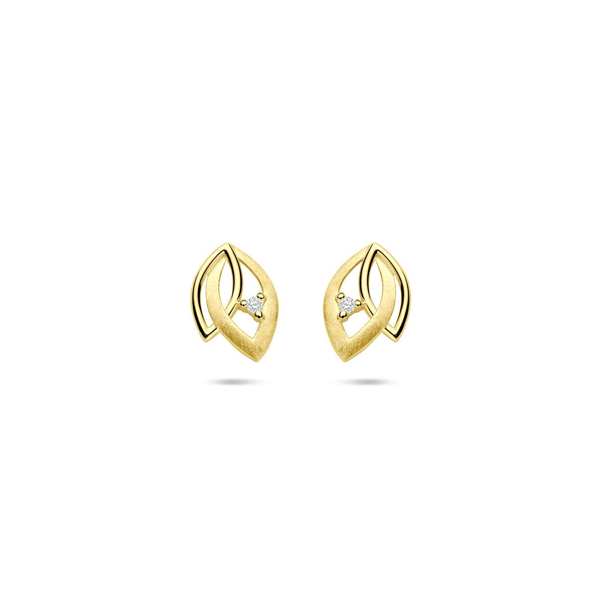 Pendientes de oro con diamantes de 14k, forma de hoja, 9,5 mm, con dos diamantes de 0,01 ct.