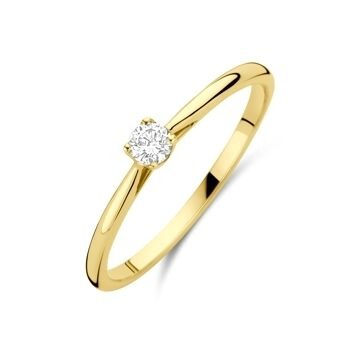 Anillo de dama de oro amarillo de 14k con diamante cultivado en laboratorio de 0.10ct.