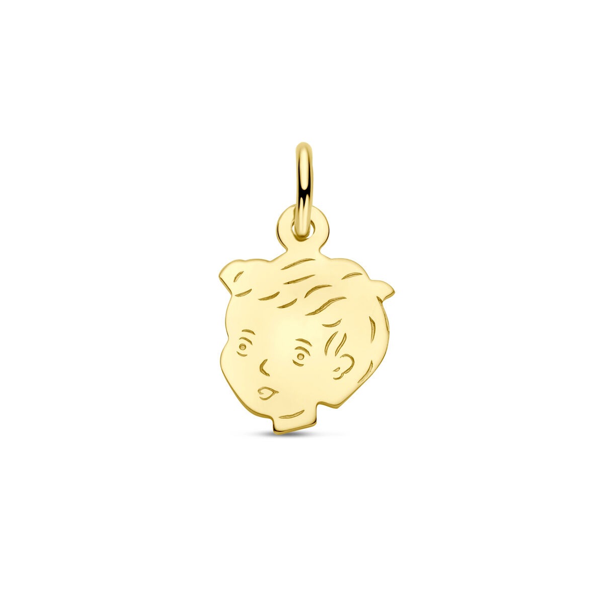 Colgante de oro amarillo de 9 quilates con forma de cabeza de niño.