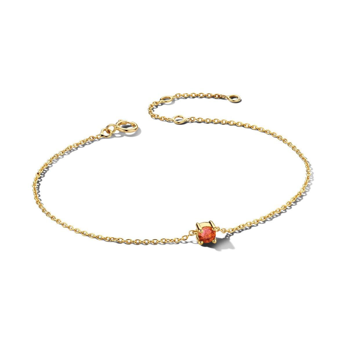 Pulsera de oro amarillo de 14k con piedra de nacimiento de citrino en el centro.