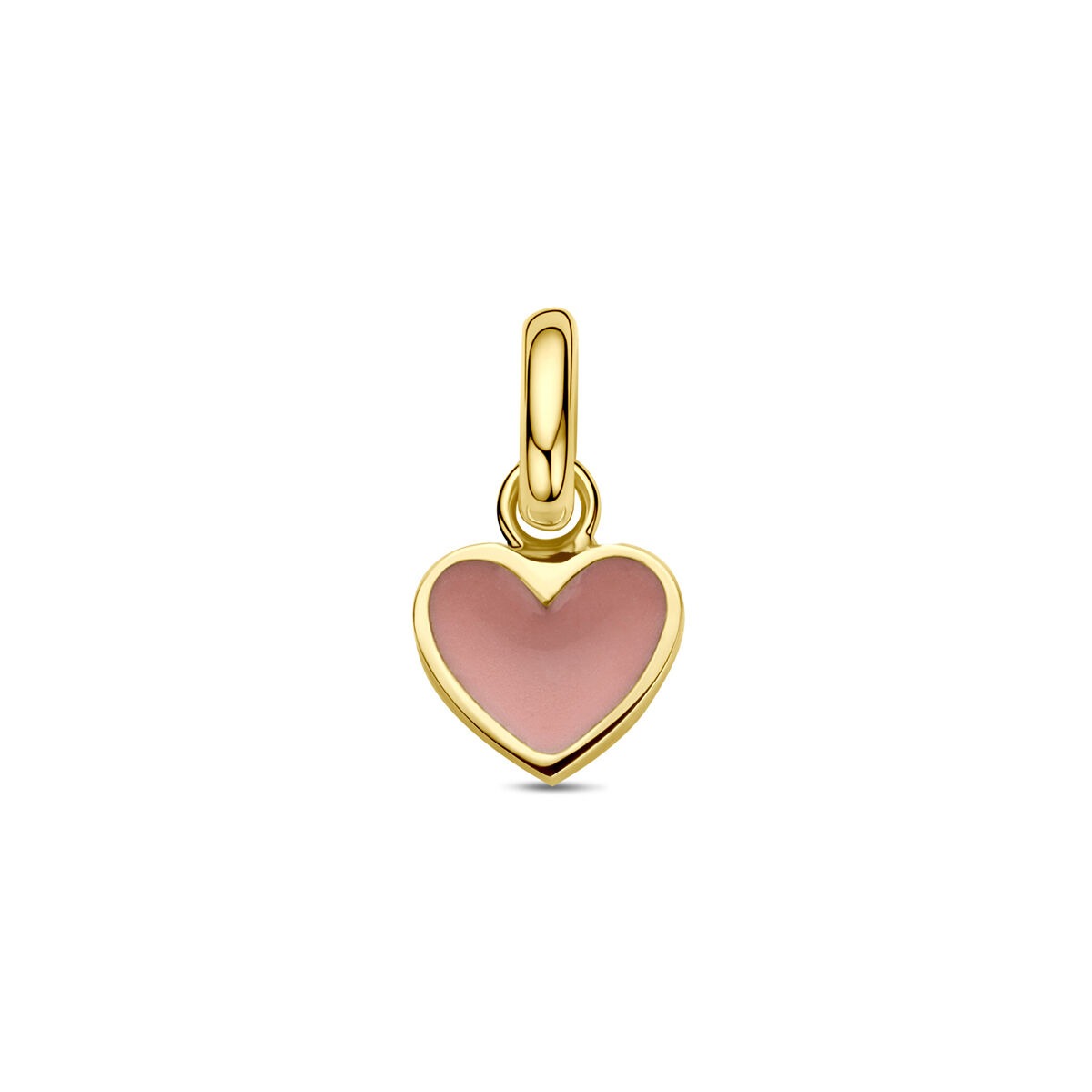 Colgante en forma de corazón de oro amarillo de 9k con esmalte rosa.