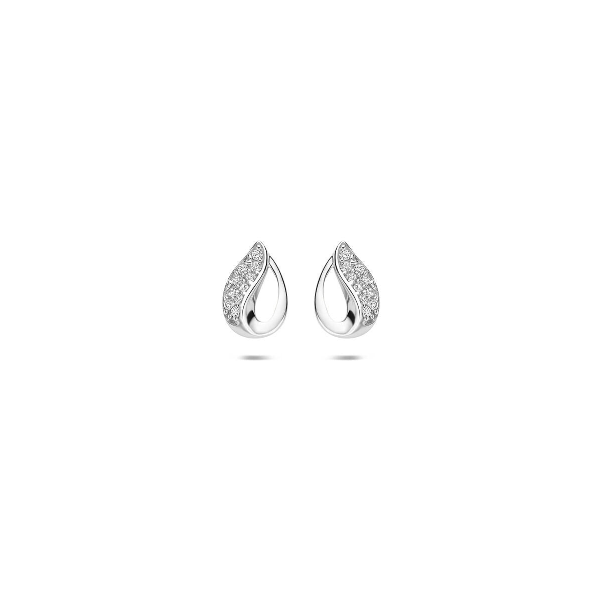 Pendientes de botón de plata 925 rodiada con pavé de circonitas en forma de gota.