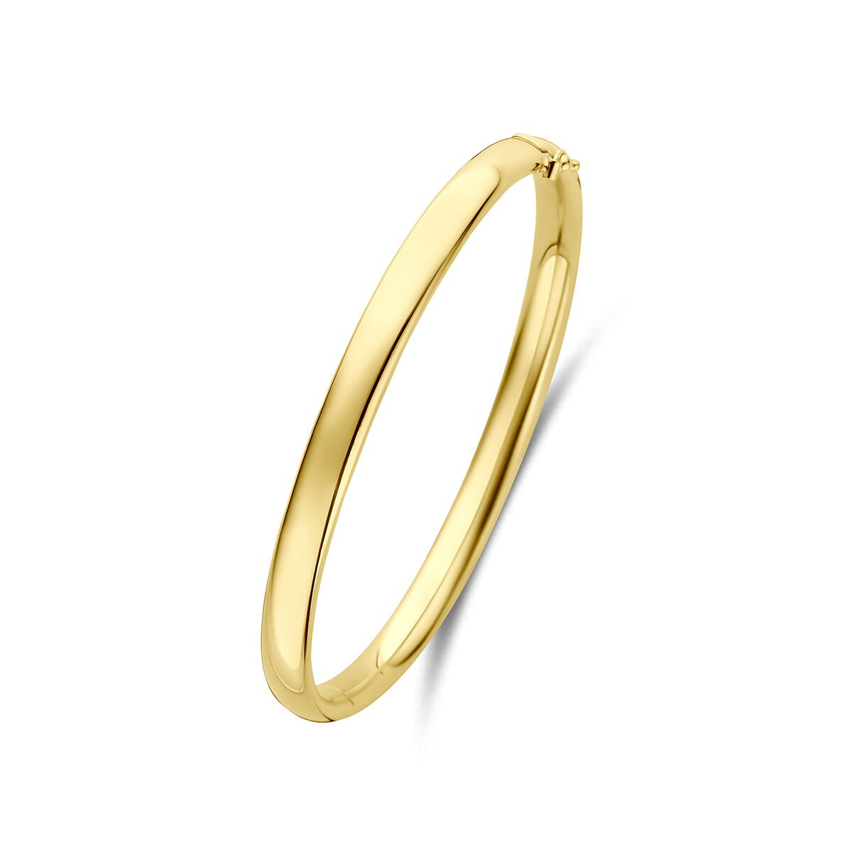 Brazalete de oro amarillo de 14k con un diseño liso y elegante.