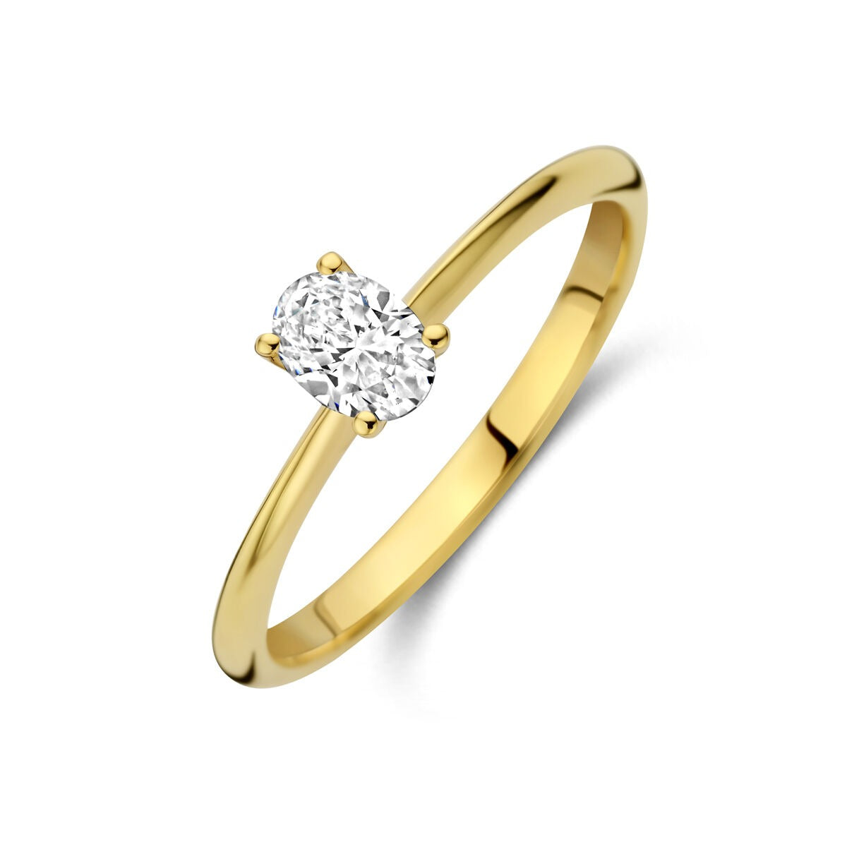 Anillo de oro amarillo de 14k con diamante lab-grown ovalado de 0.30 ct.