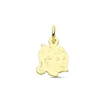 Colgante de oro amarillo de 9 quilates con forma de cabeza de niño.