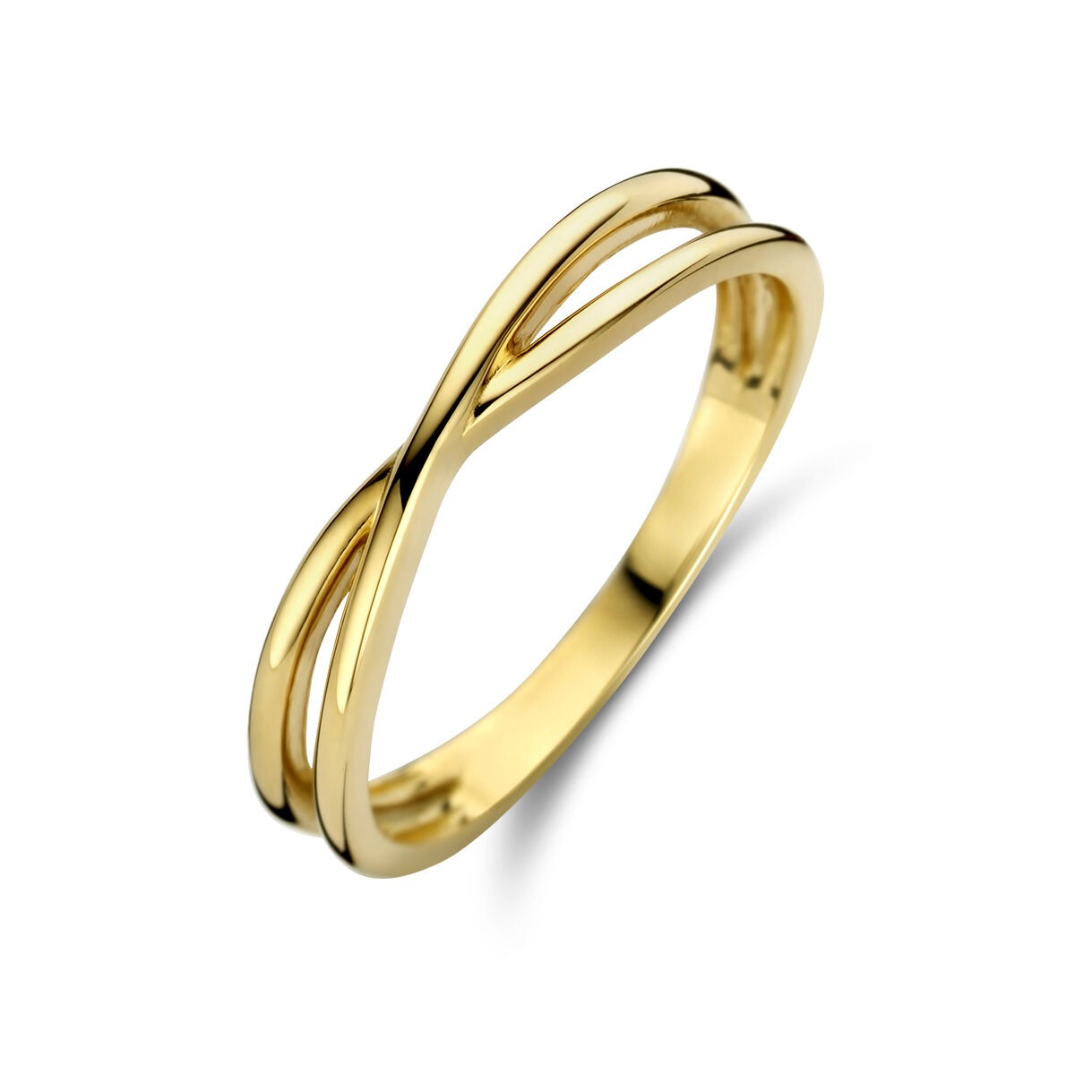 Anillo de oro amarillo de 9 quilates con diseño entrelazado de 3.5 mm de ancho.