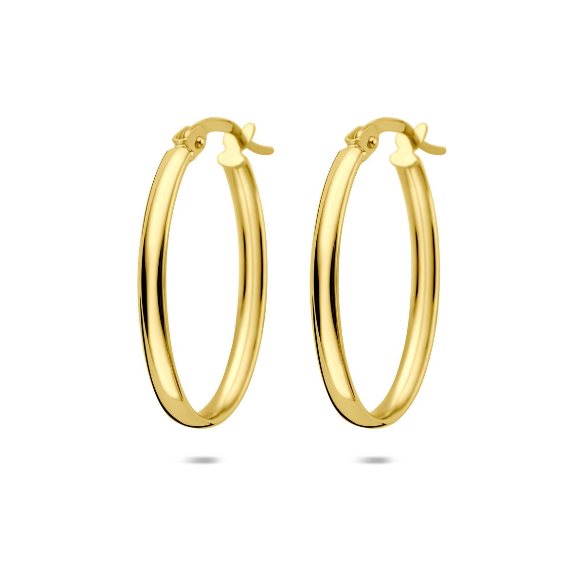 Aros de oro amarillo de 14k, con un diámetro de 24 mm y acabado pulido.