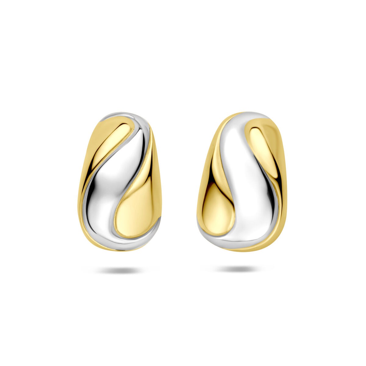 Pendientes de aro en plata 925, con acabado dorado y rodiado, con diseño ondulado.