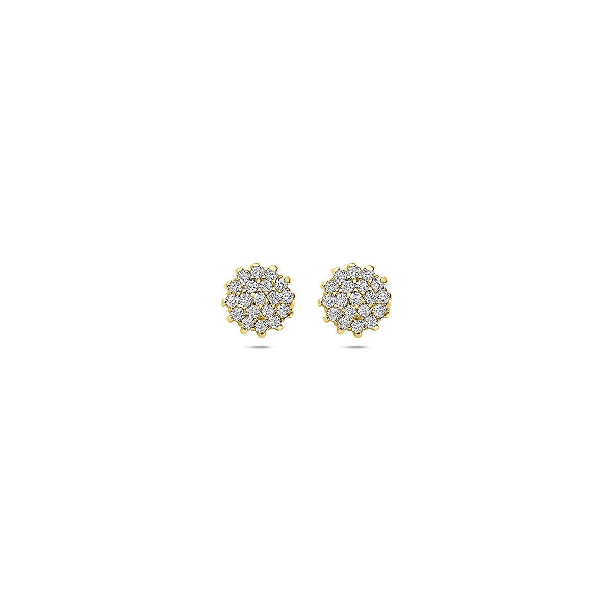 Pendientes de oro amarillo de 14k con diamantes cultivados en laboratorio en forma de flor.