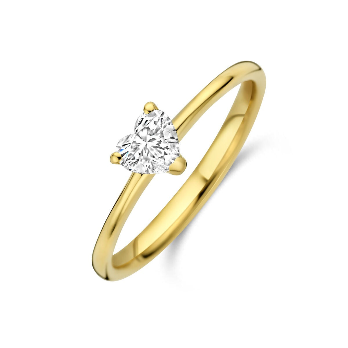 Anillo de oro amarillo de 14k con diamante lab-grown en forma de corazón de 0.30ct.