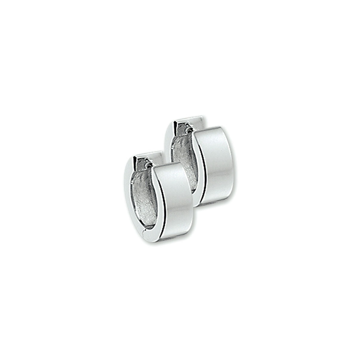 Pendientes de aro de plata rodiada con tubo plano.