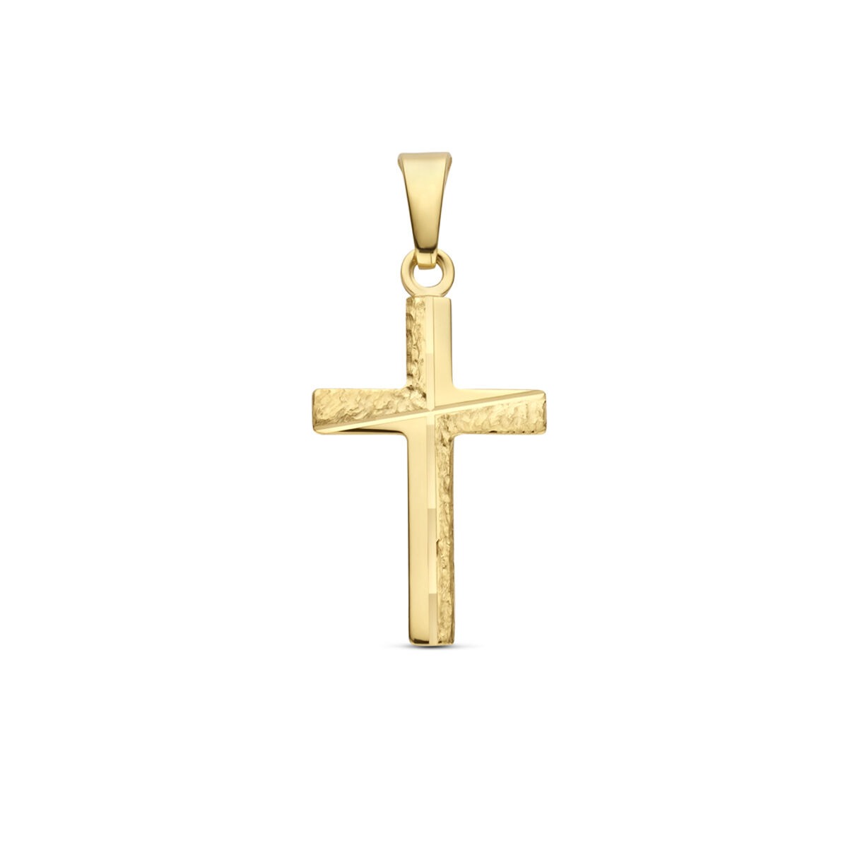 Colgante de cruz en oro amarillo de 9 quilates con acabado texturizado.