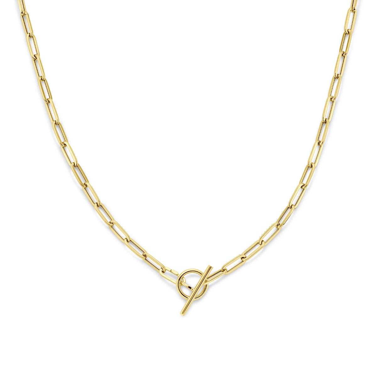 Collar de dama en oro amarillo de 14k con cierre de capiteles y eslabones de ancla.