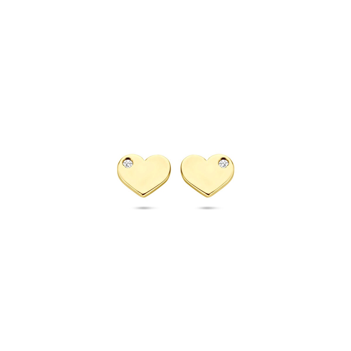 Pendientes de botón de oro amarillo con corazón y circonita – 5 x 6 mm