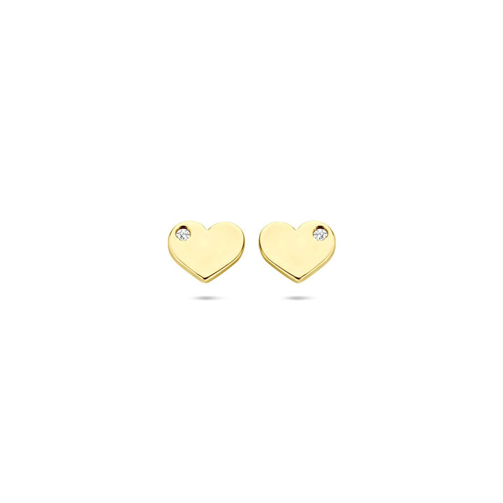 14k Geelgouden oorknoppen met hartje en zirkonia – 5 x 6 mm