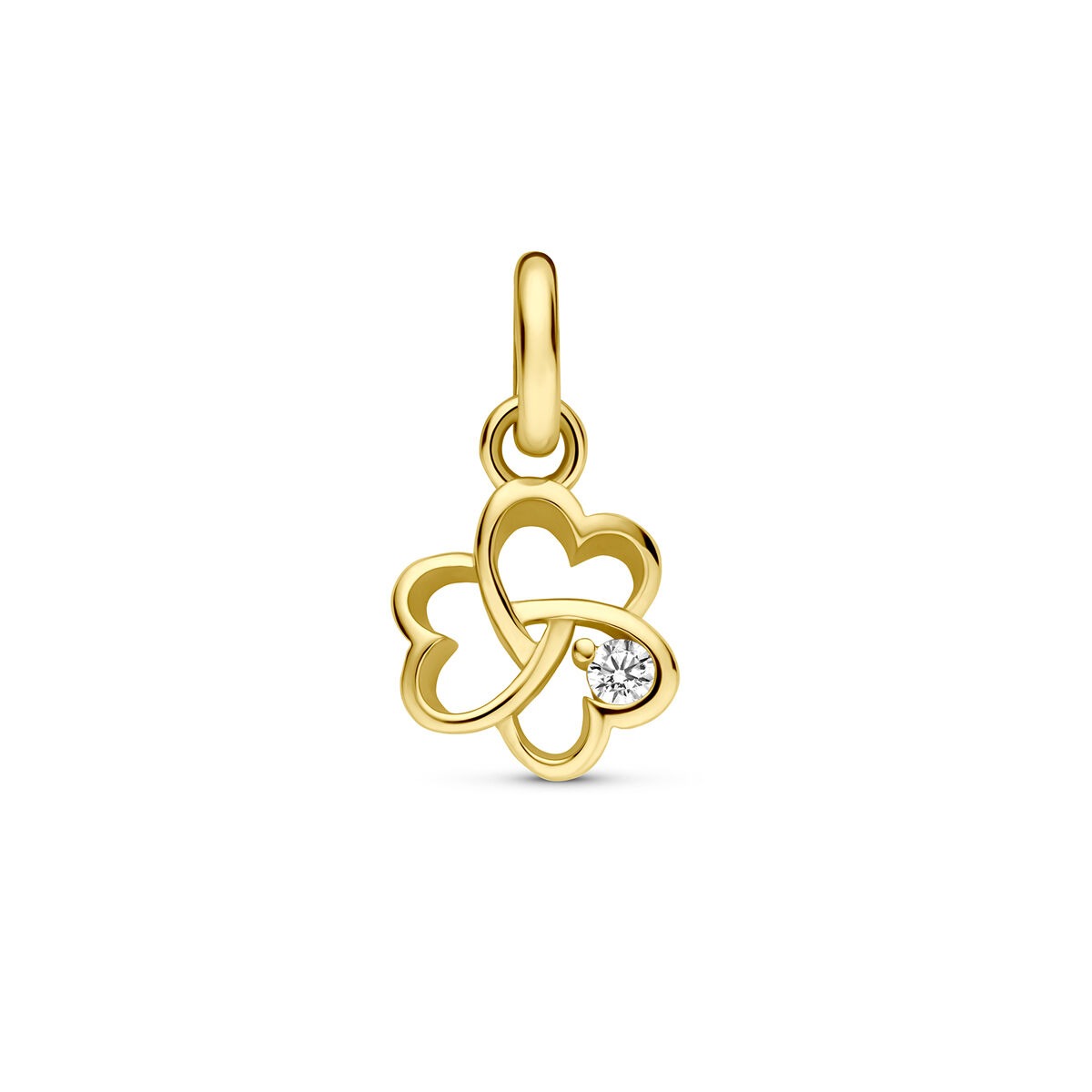 9k Geelgouden klaver hanger met zirkonia