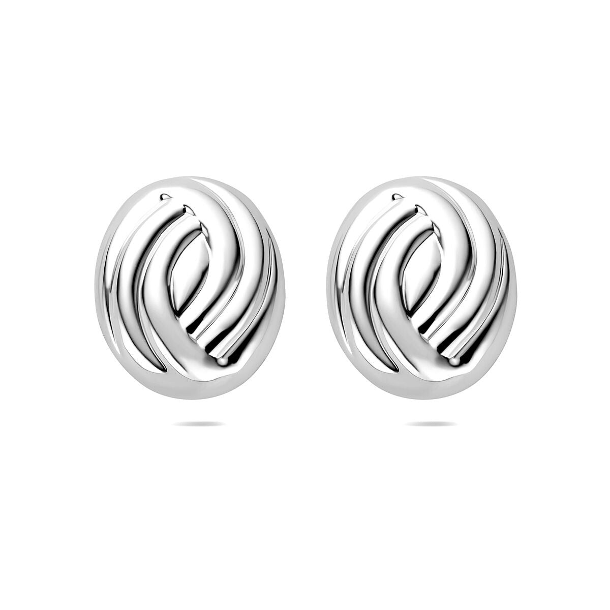 Pendientes de primera puesta de plata rhodinizada con diseño ondulado.