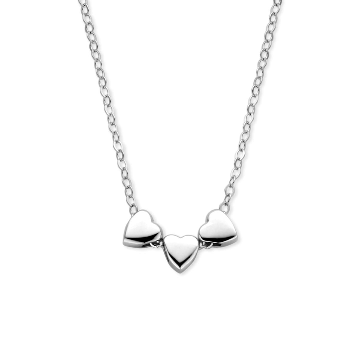 Collar de plata 925 rodiada con tres corazones brillantes.