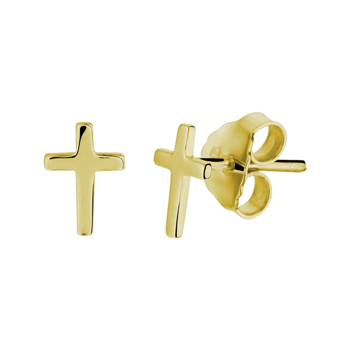 Pendientes de cruz dorados, con un diseño sutil y acabado brillante.
