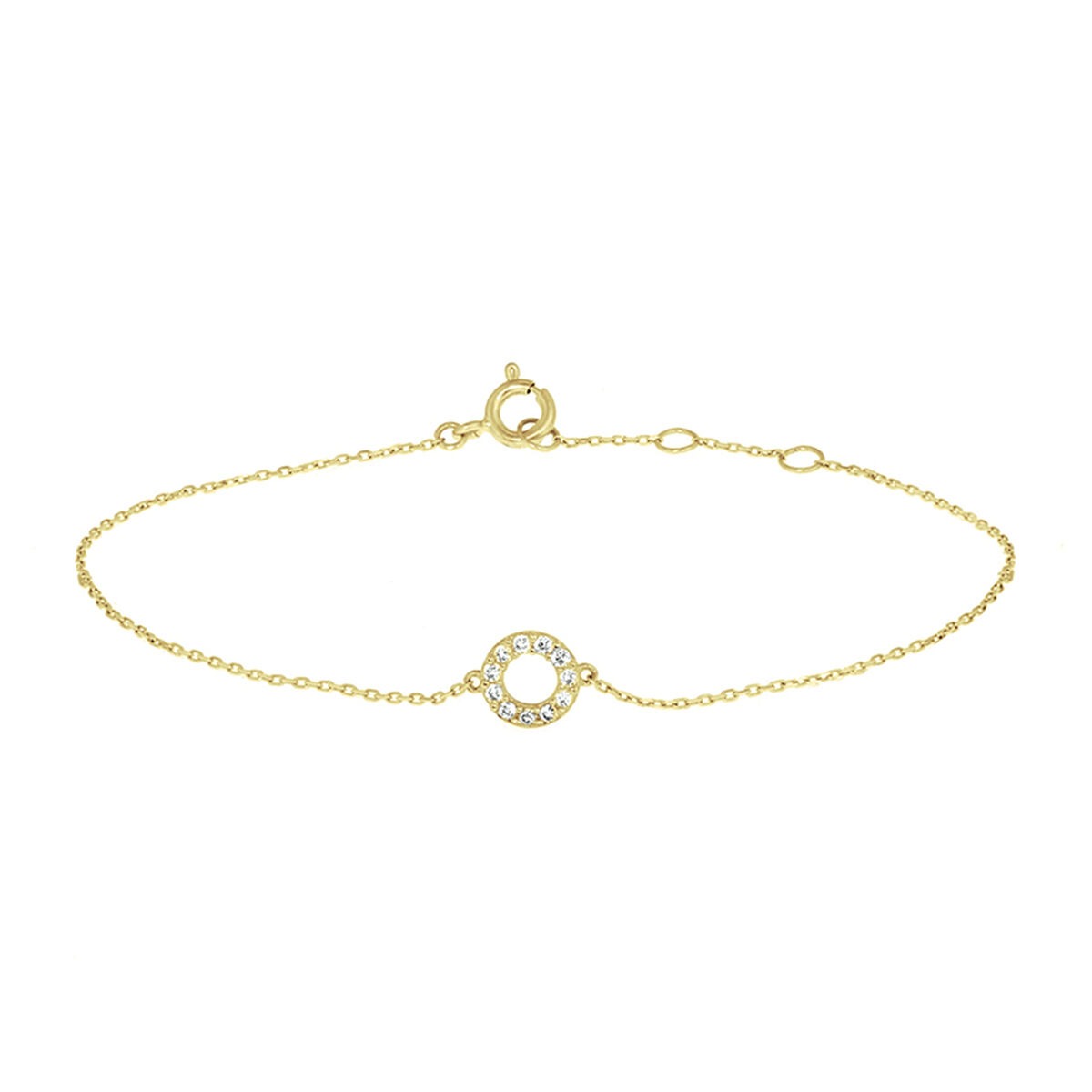 Pulsera de oro amarillo de 9 quilates con un círculo y circonitas.