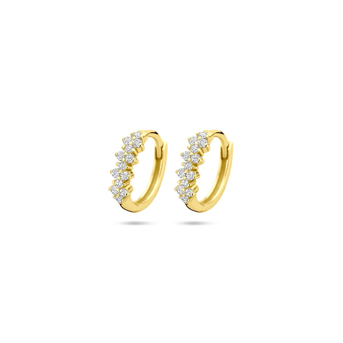 Pendientes de aro dorados de plata con circonitas, diámetro de 11.5 mm.