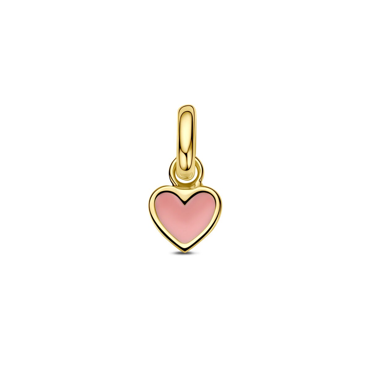 Colgante de corazón en oro amarillo de 9k con esmalte rosa.