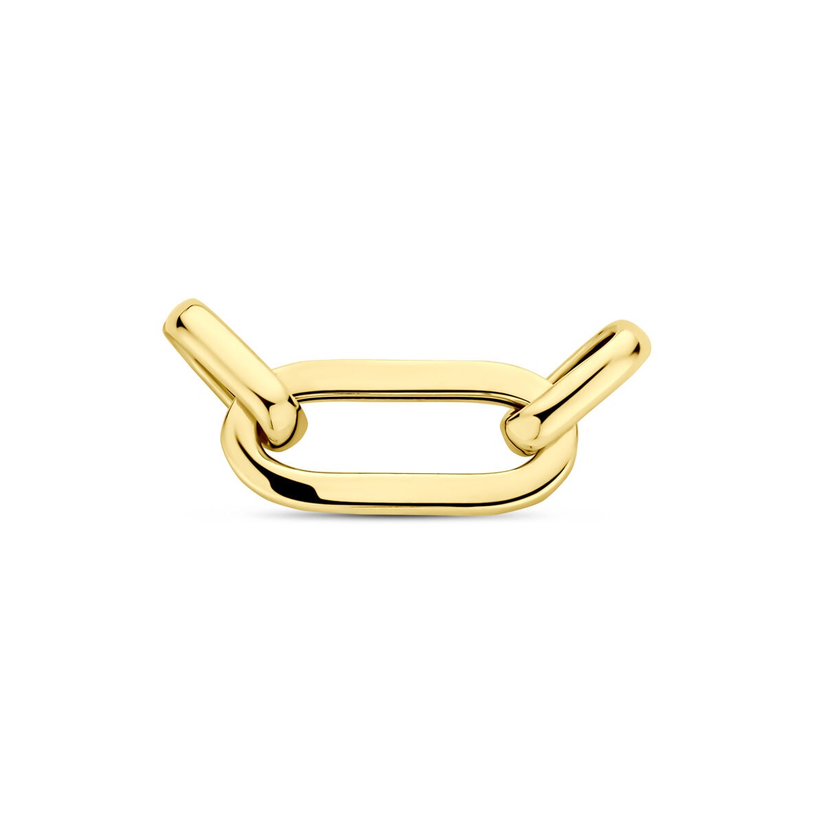 Conector de 14k en oro amarillo con forma ovalada y eslabones interconectados.