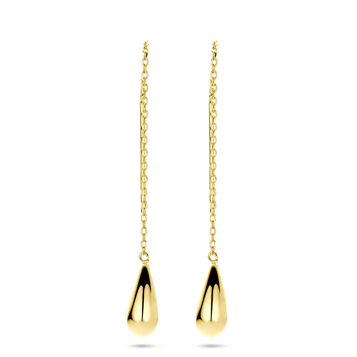 Pendientes largos de oro de 14k en forma de gota con cadena.