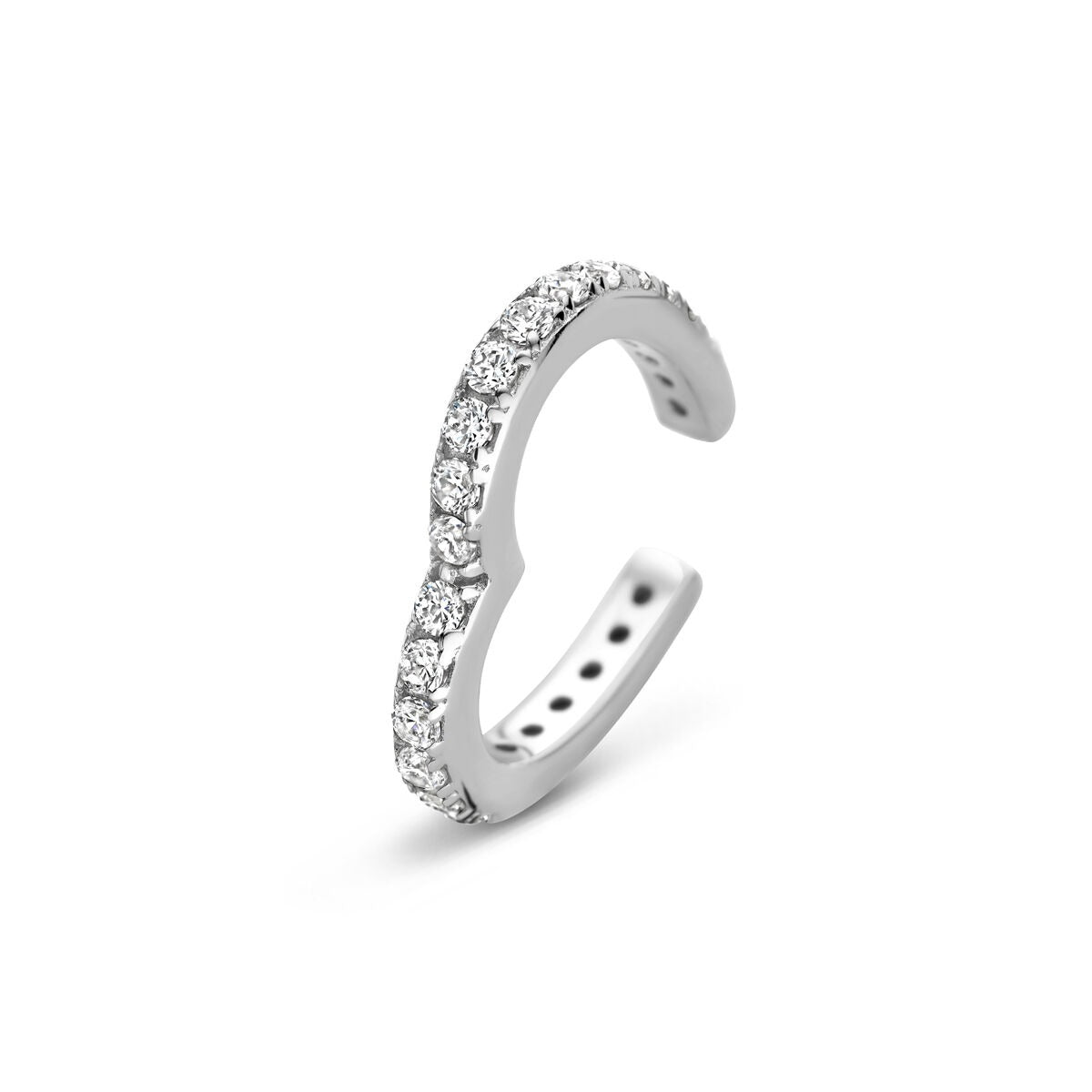 Ear cuff de plata rodiada con corazón y circonitas