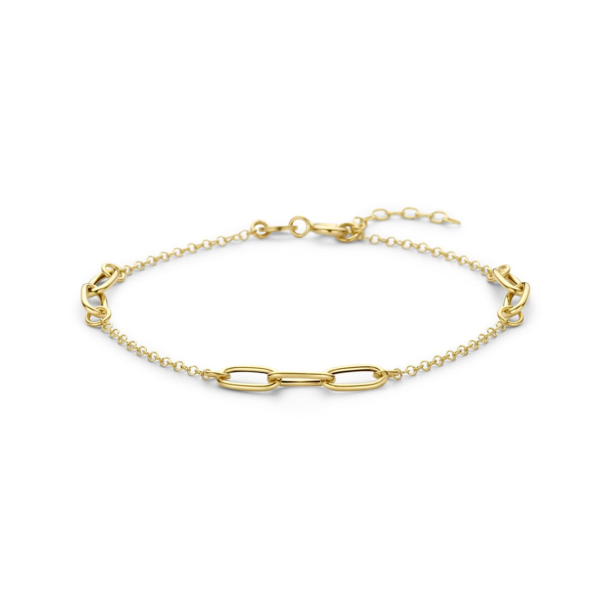 Pulsera de oro amarillo de 14 quilates con eslabones alargados y cierre de langosta.