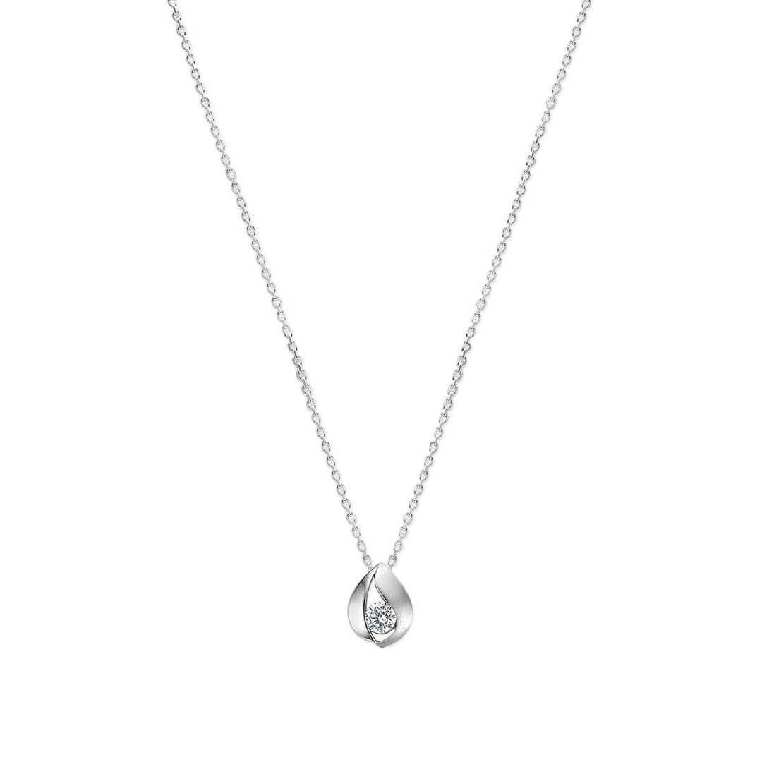 Zilveren ketting met druppelvormige hanger en zirkonia – gerhodineerd 925 zilver