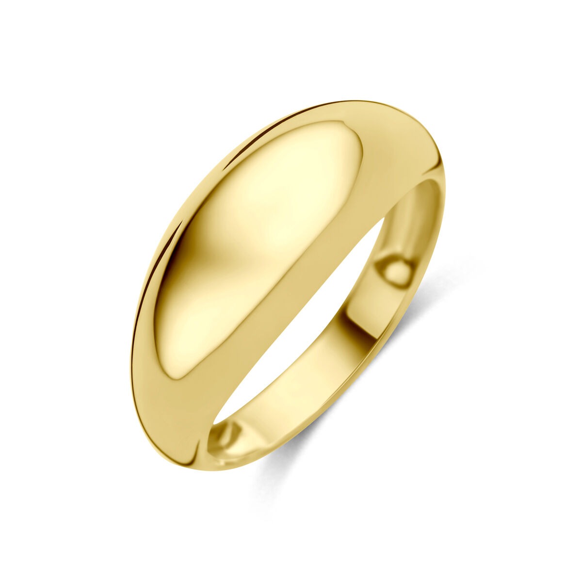 Anillo de dama de oro amarillo de 14k, con un diseño liso y pulido.