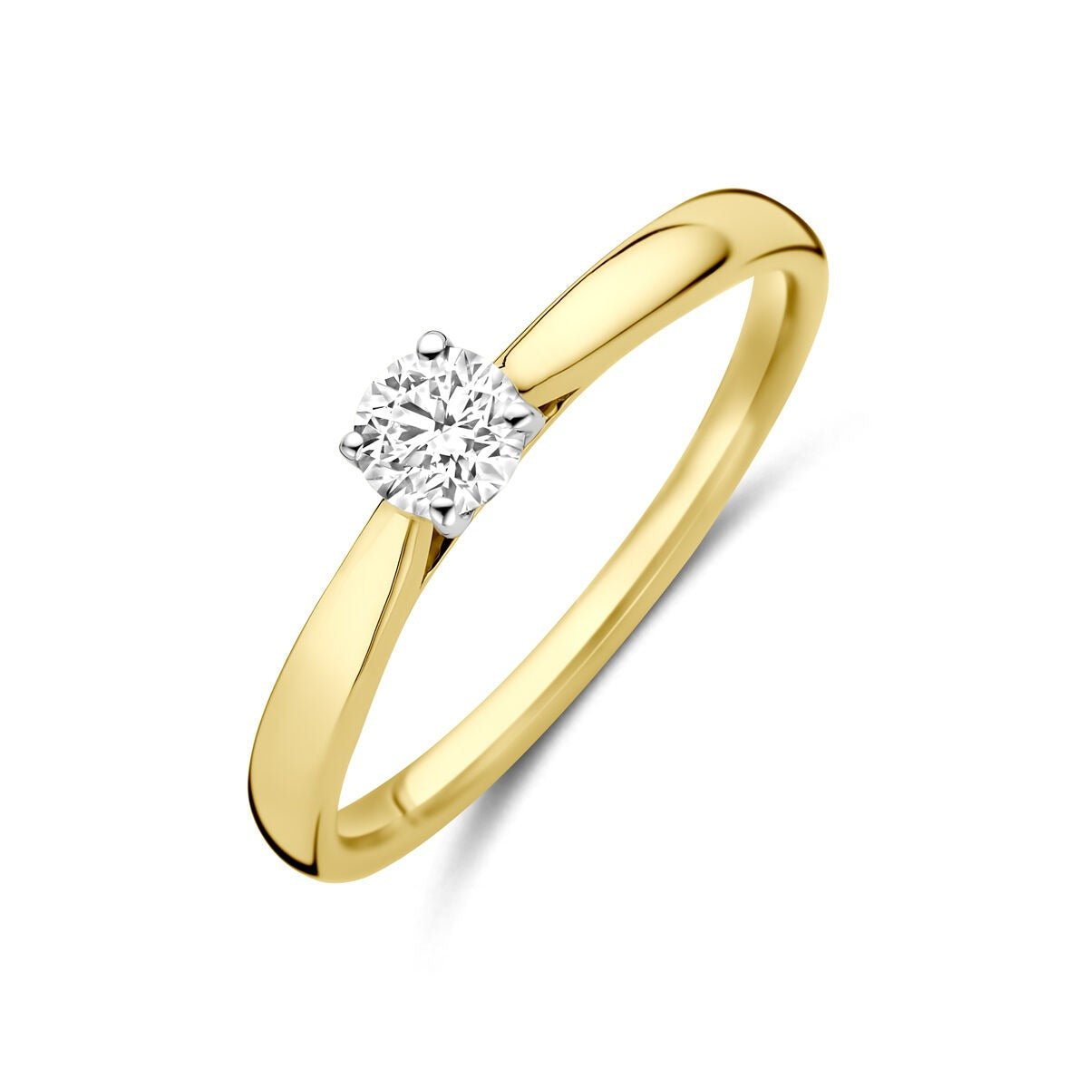 Anillo bicolor de oro amarillo y blanco con diamante lab-grown de 0.25ct.