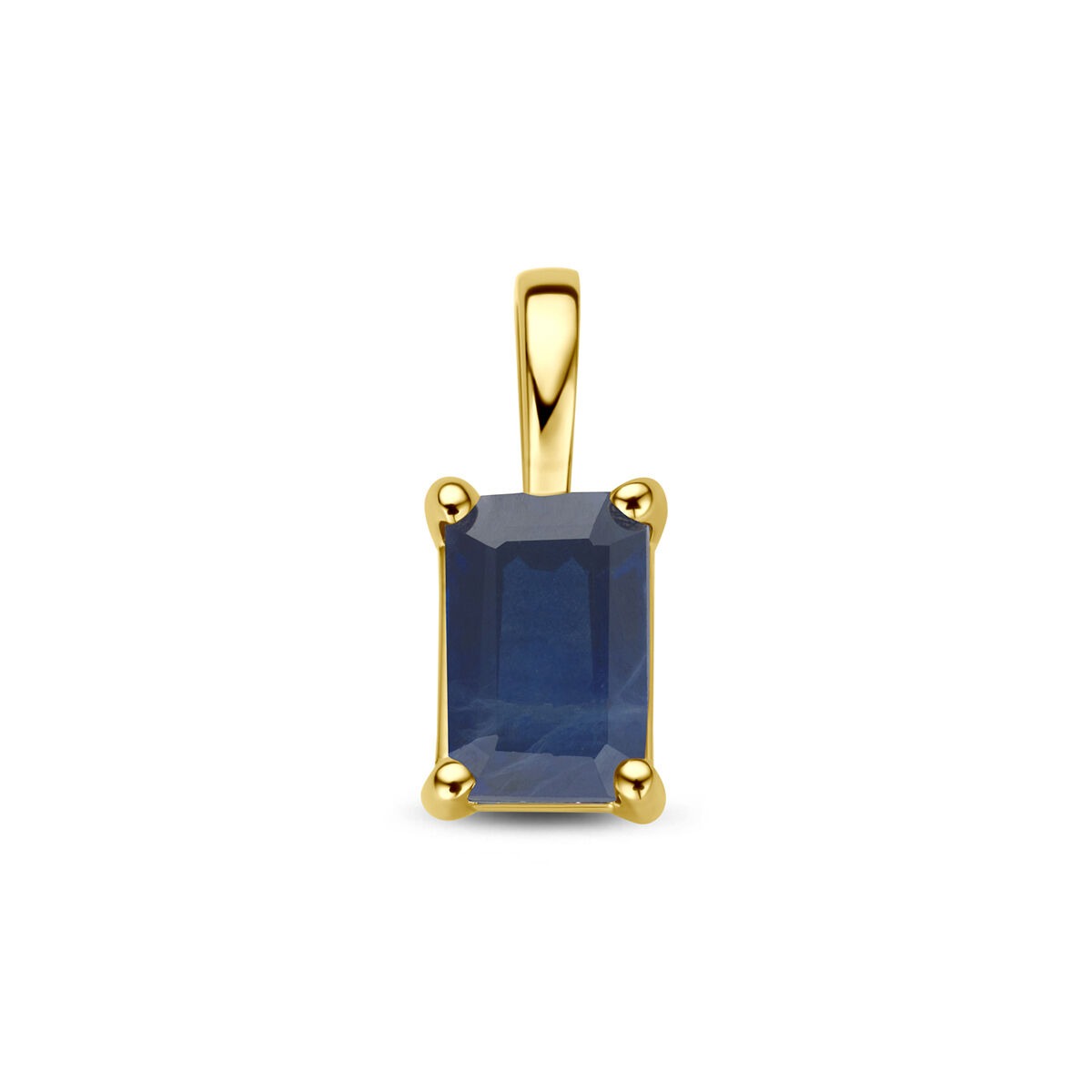 Colgante de oro amarillo de 14k con un zafiro rectangular engastado.