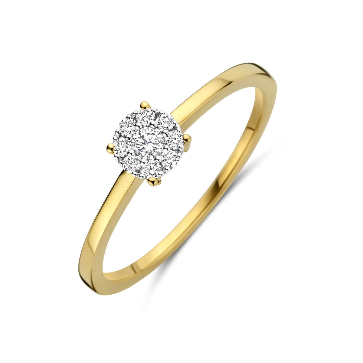 Anillo bicolor de dama en oro de 14k con diamante de 0.13 ct.